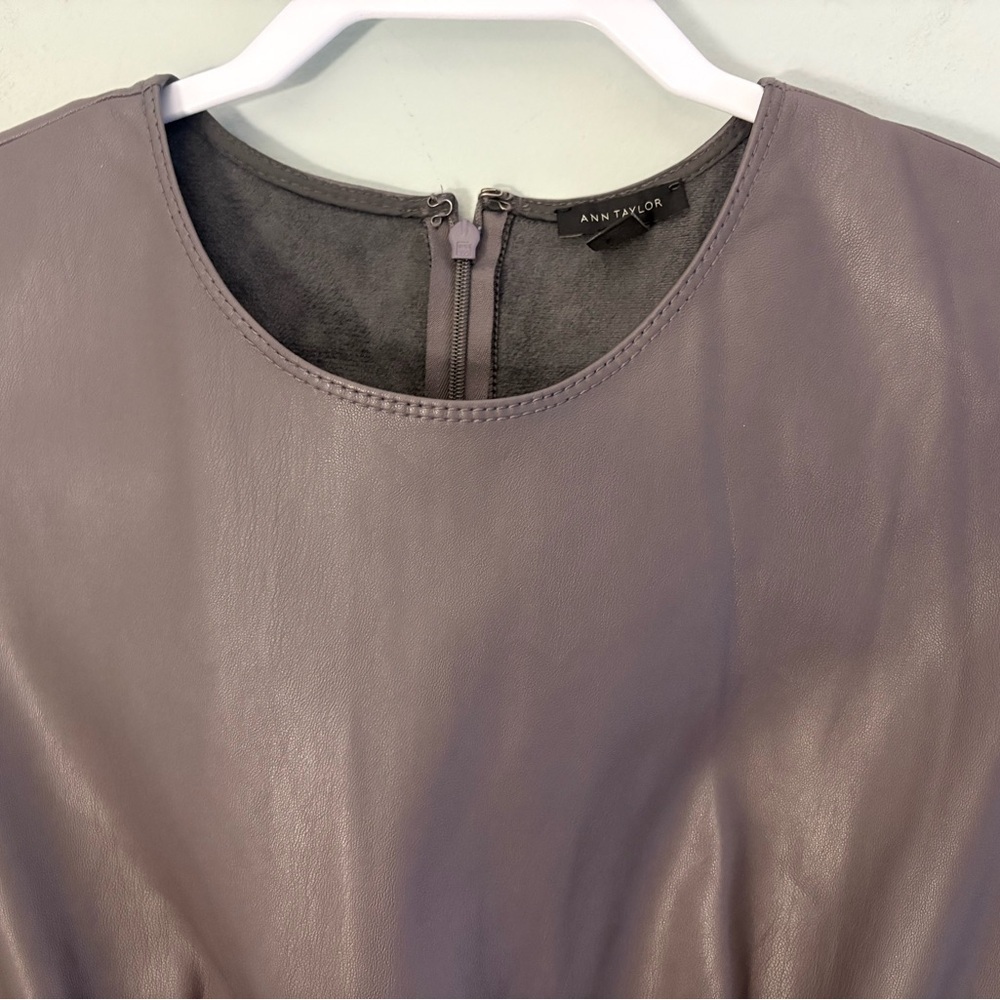 Ann Taylor Gray Faux Leather Sleeveless Sheath Dress Belted Size 12 - Picture 6 of 12